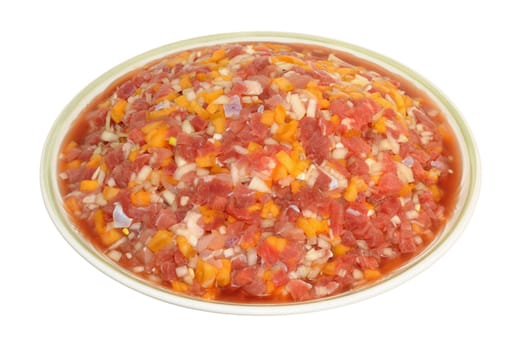 Minced meat for cooking oriental cuisine. Finely sliced lamb and beef with chunks of pumpkin and onions 