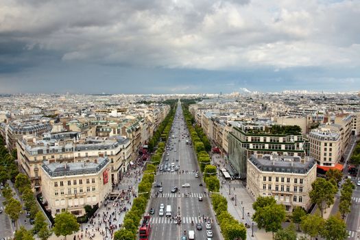 Paris aerial view from Triumphal Arch in Louvre direction