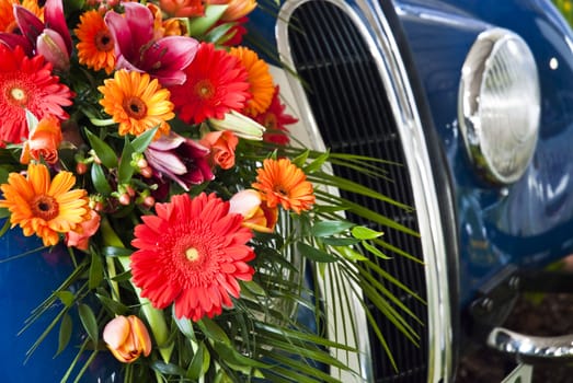 Flowers on the car radiator