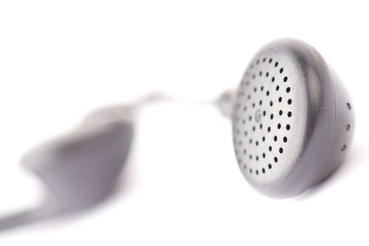 Closeup of earphones isolated on white background.
