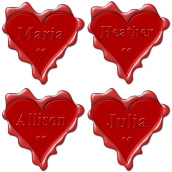 Valentine love hearts with names: Maria, Heather, Allison, Julia