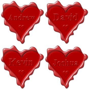Valentine love hearts with names: Andrew, David, Kevin, Joshua