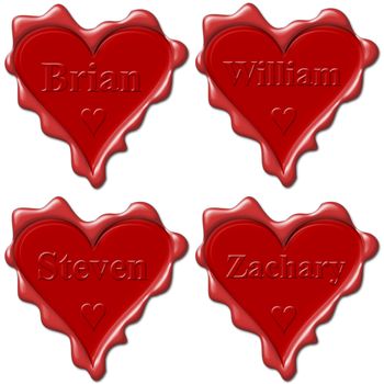 Valentine love hearts with names: Brian, William, Steven, Zachary