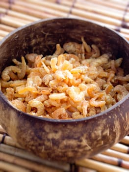 close up of bowl of dried shrimps