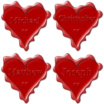 Valentine love hearts with names: Michael, Christopher, Matthew, Joseph