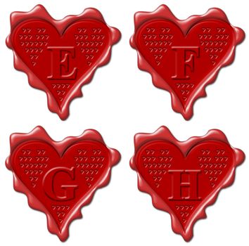 E, F, G, H heart - red wax seal collection