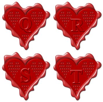 Q, R, S, T heart - red wax seal collection