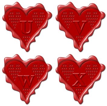 U, V, W, X heart - red wax seal collection