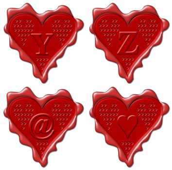 Y, Z, heart - red wax seal collection