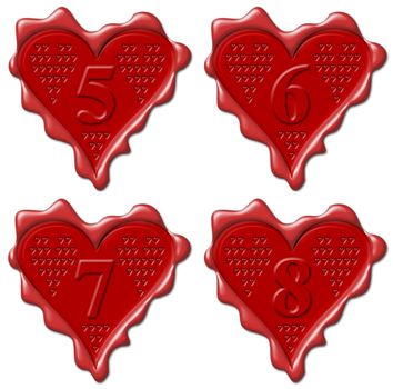 5, 6, 7, 8 heart - red wax seal collection