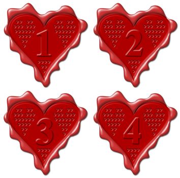 1, 2, 3, 4 heart - red wax seal collection