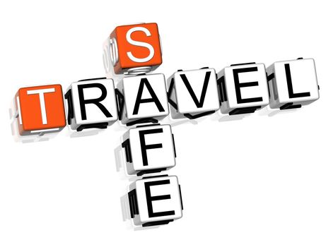 3D Travel Safe Crossword on white background