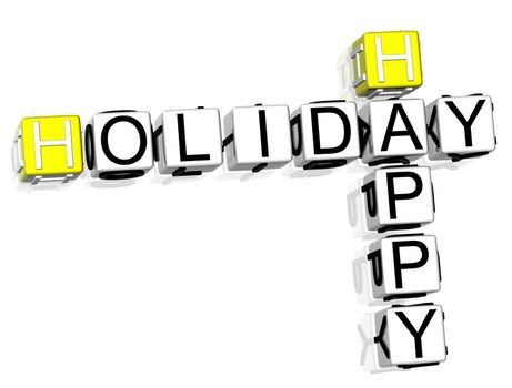 3D Happy Holiday Crossword text on white background