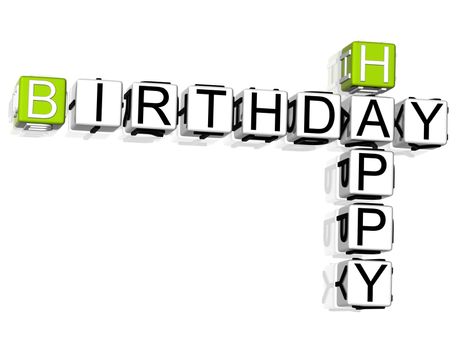 3D Happy Birthday Crossword text on white background