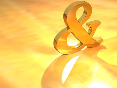 3D Gold Ampersand Sign on yellow background