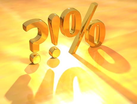 3D Gold Percent Sign on yellow background