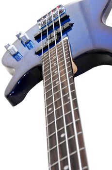Blue electric bass isolated on white background