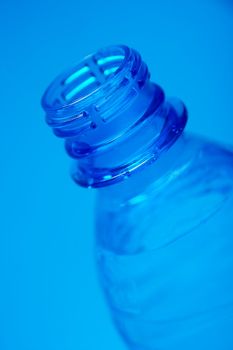 Neck of a plastic bottle in blue