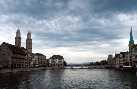 Zurich downtown across Limmat river