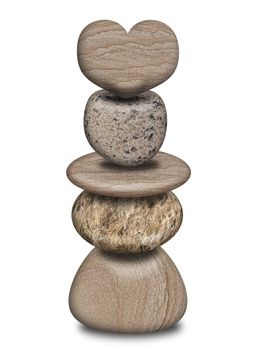 Stack of Isolated Balanced Rock Pebbles with Heart Illustration