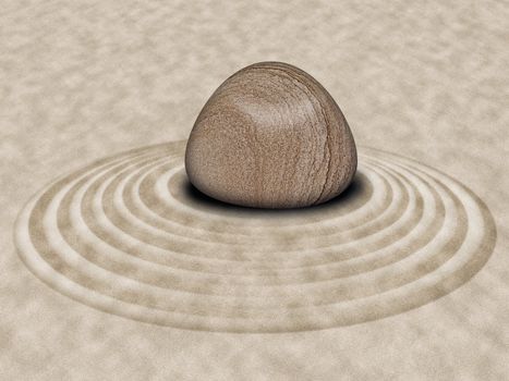 Zen Stone on Sand Garden Circles Illustration