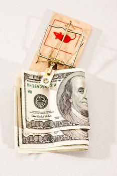 conceptual series: two money trap with dollar banknotes