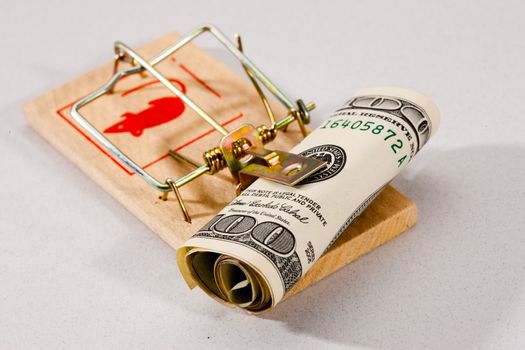 conceptual series: two money trap with dollar banknotes