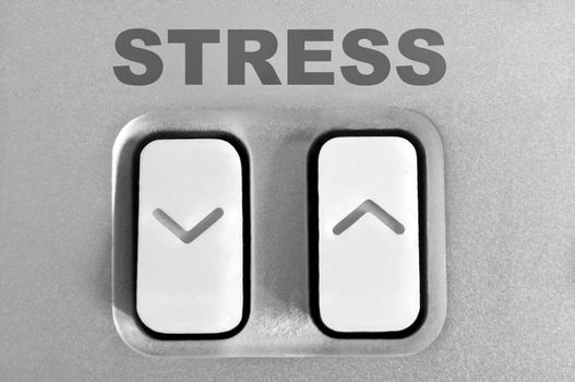 Close up of control arrow buttons with the word 'stress'.