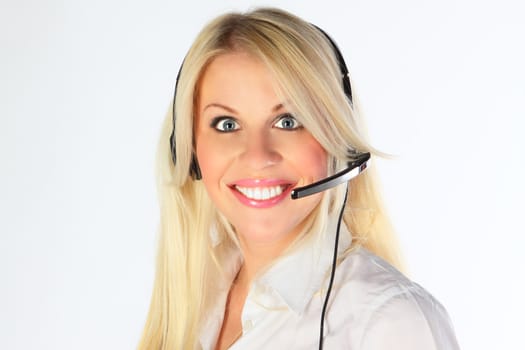 Support phone operator in headset at workplace