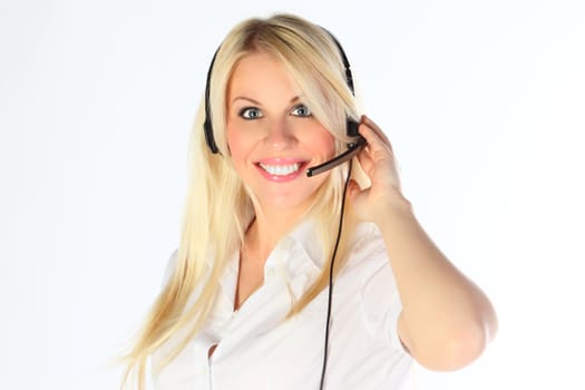 Support phone operator in headset at workplace
