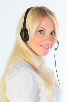Support phone operator in headset at workplace