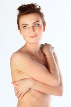 The young and beautiful girl bared on a belt
