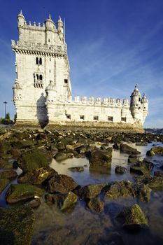 Tower of Belem (Torre de Belem ) in evening. Lisbon, Portugal. 