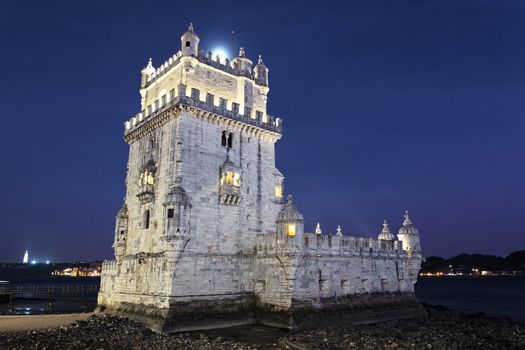 Tower of Belem by night. Lisbon, Portugal. 
