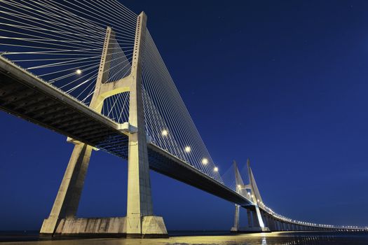 Vasco da Gama bridge in Lisbon by night, Portugal 