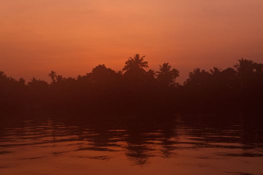 Sunrise on Kerala Backwaters. Kerala, India