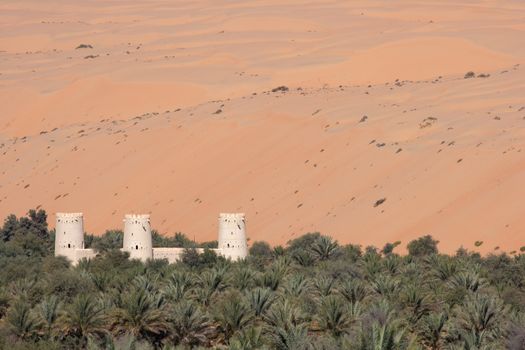 A fort protecting a palm plantation on the edge of the the dunes in the Liwa area of the Empty Quarter.