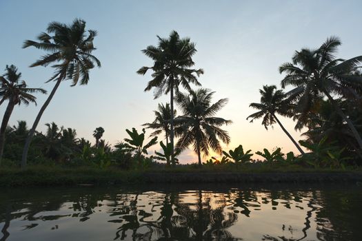 Sunset on Kerala backwaters. Kerala, India