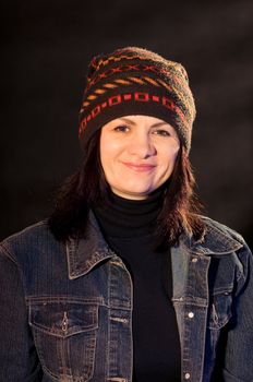 portrait of a woman in a  knitted hat