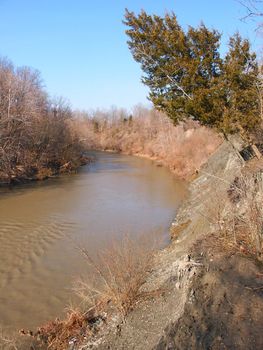 The Vermilion River flows high through Kickapoo State Park in Illinois