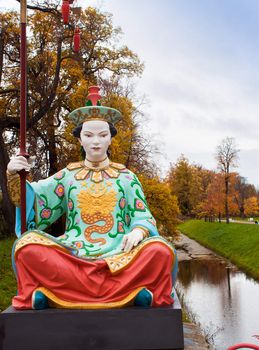 Statue on Big Chinese Bridge in Alexander`s park in Tsarskoye Selo (Pushkin) Saint-Petersburg, Russia