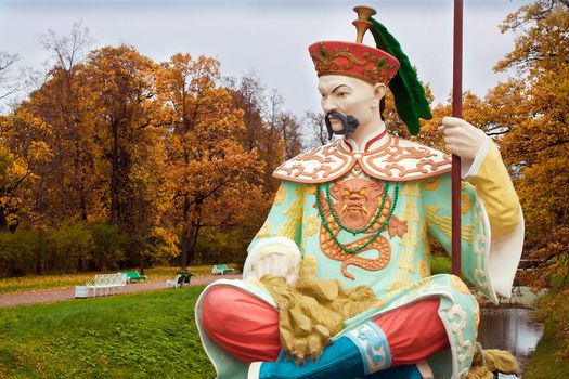 Statue on Big Chinese Bridge in Alexander`s park in Tsarskoye Selo (Pushkin) Saint-Petersburg, Russia