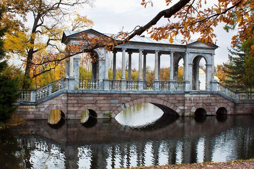 Marble Bridge in Tsarskoye Selo (Pushkin) St. Petersburg Russia.