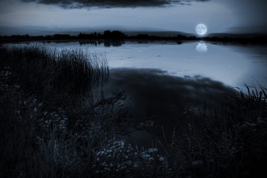 Beautiful full moon reflecting in a lake
