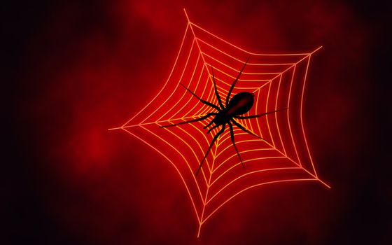 We see Spider web with big spider on red background