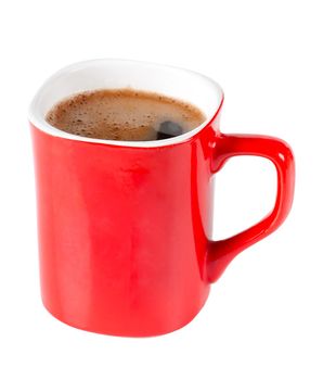 A red cup of coffee isolated over white background
