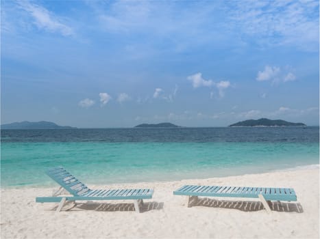 Beautiful white sand beach with relax hairs on Rawa island  Malaysia