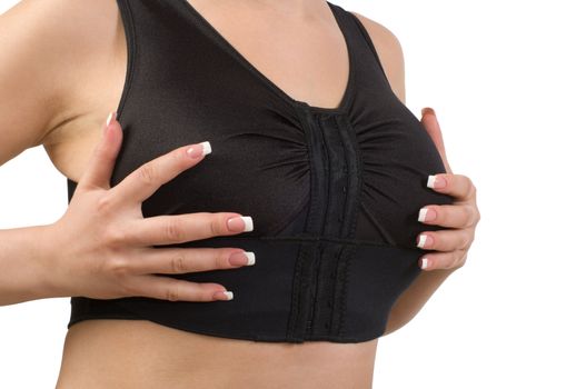 Girl holding hands on the chest compression underwear.