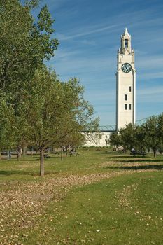The clock tower in old port of Montreal, famous landmark