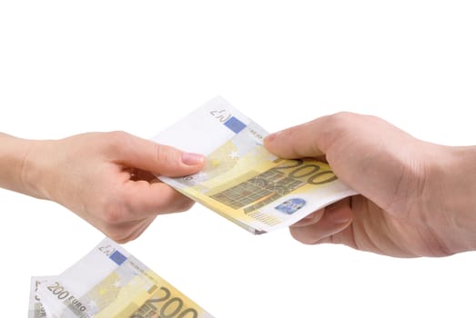 Hands with banknotes two hundred euros